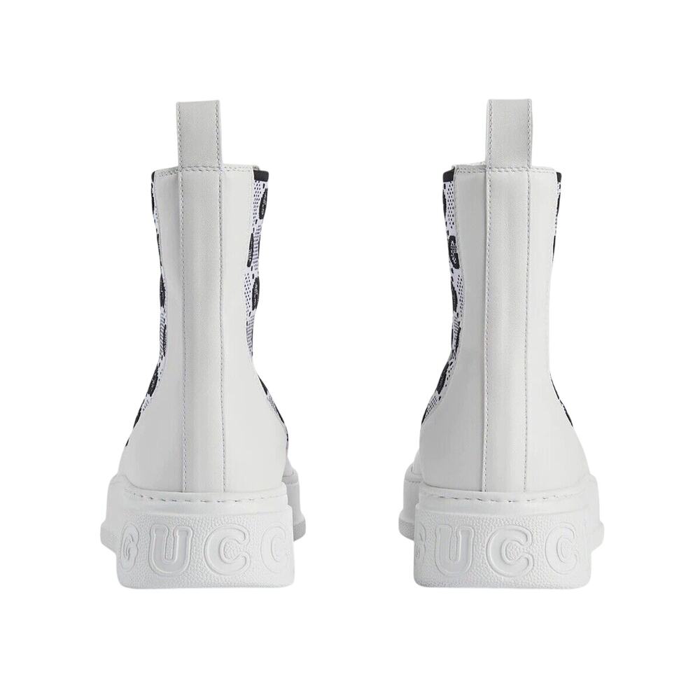 Gucci Platform 37.5/ US 7.5 GG Supreme Leather Chelsea Boots White NWB $1,100 - Picture 4 of 10